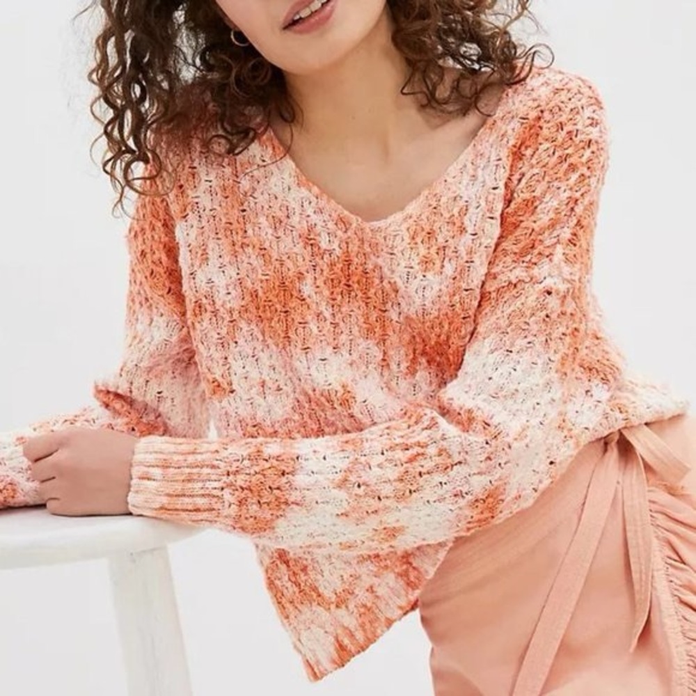Pilcro Christian V-Neck‎ Pullover Tie Dye Coral Knit Sweater Anthropologie